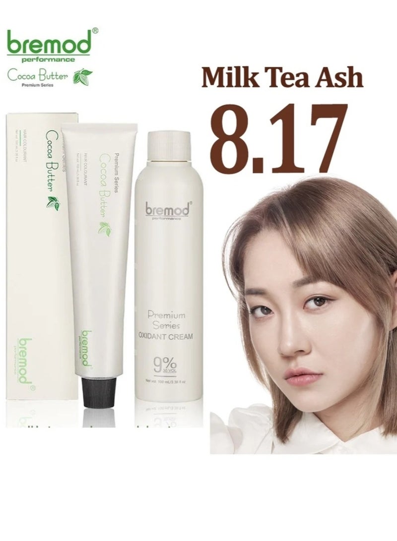 صبغة شعر Bremod Performance 8.17 بلون حليب الشاي الرمادي مع كريم مؤكسد 9% - 100 مل + 100 مل
