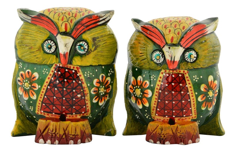 Houzzplus Wood Painted Owl Set 7 x 3 x 8 cm Multicolour - Image 1