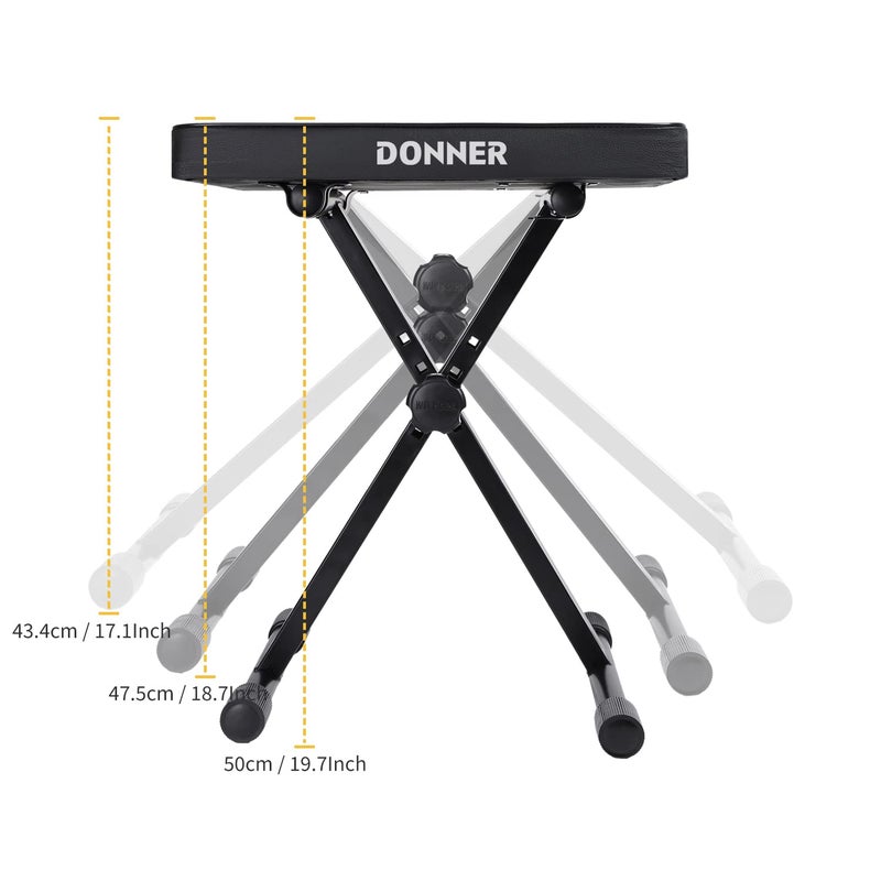 Donner مقعد بيانو قابل للتعديل، مقعد ستول على شكل X، مصنوعة من إسفنجات عالية الكثافة بتصميم غير قابل للانزلاق، أسود - Image 3