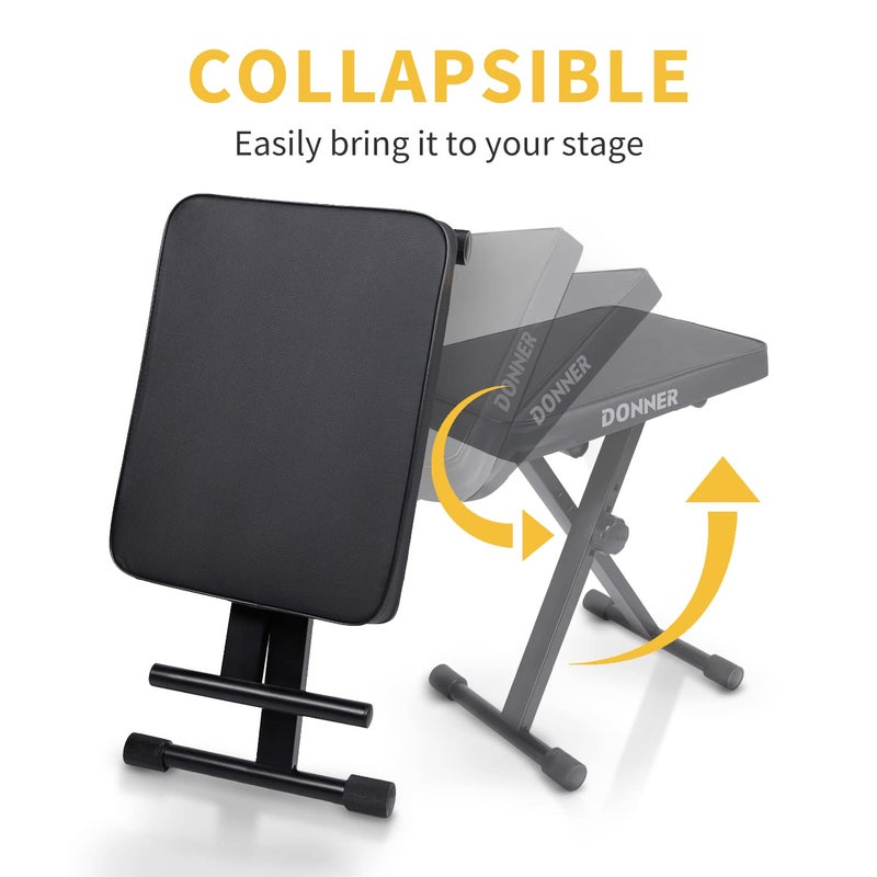 Donner مقعد بيانو قابل للتعديل، مقعد ستول على شكل X، مصنوعة من إسفنجات عالية الكثافة بتصميم غير قابل للانزلاق، أسود - Image 4