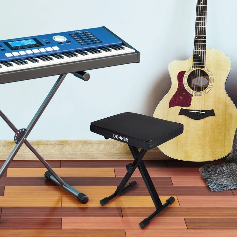 Donner مقعد بيانو قابل للتعديل، مقعد ستول على شكل X، مصنوعة من إسفنجات عالية الكثافة بتصميم غير قابل للانزلاق، أسود - Image 2