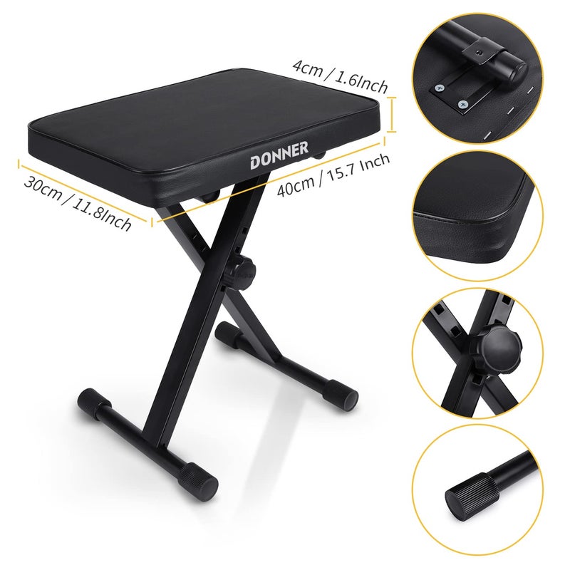 Donner مقعد بيانو قابل للتعديل، مقعد ستول على شكل X، مصنوعة من إسفنجات عالية الكثافة بتصميم غير قابل للانزلاق، أسود - Image 5