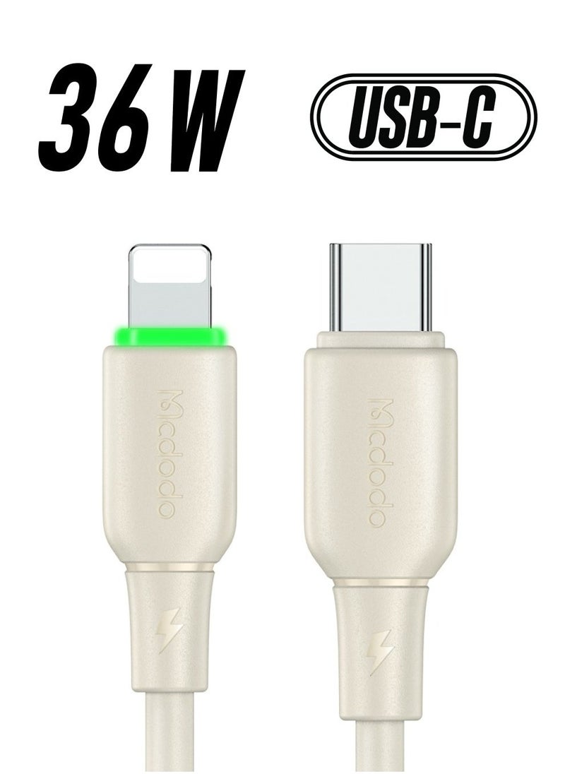 Raxoom Alpha Series 36W Type-C to Lightning Data Cable with LED Indicator â€“ 1.2m Beige - Image 1