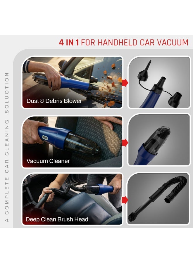 DOMESTICA 4 in 1 Cordless Car Vacuum Cleaner with 9KPA High Speed Power Suction & Accessories | Portable Vacuum Cleaner for Car & Home Use with Blower & Inflator | HEPA Filter, Multiple Nozzles Blue - Image 2