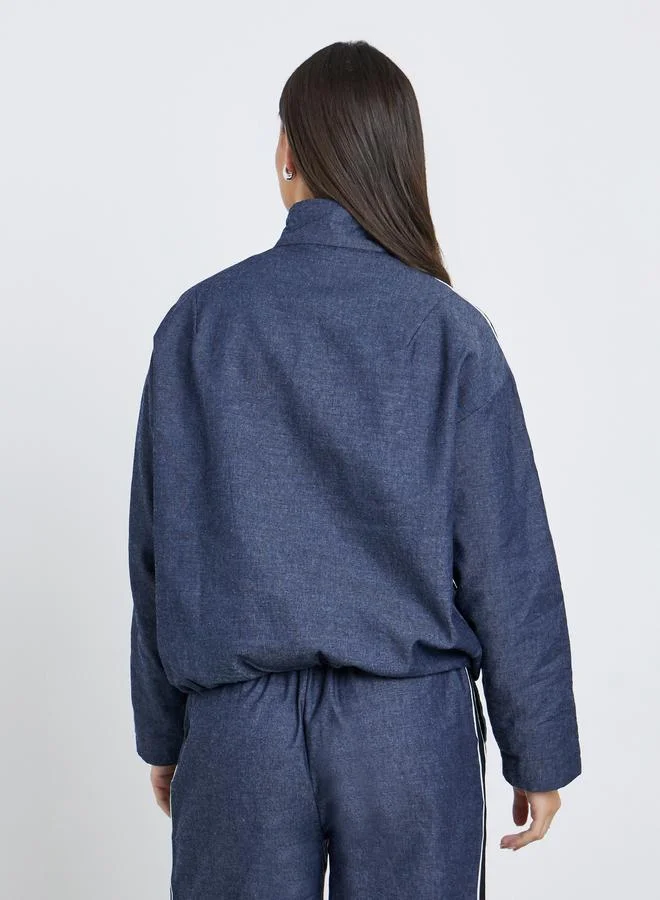 Styli  Styli Dark Blue Bomber Jacket with Stripes for Women | Best Price UAE