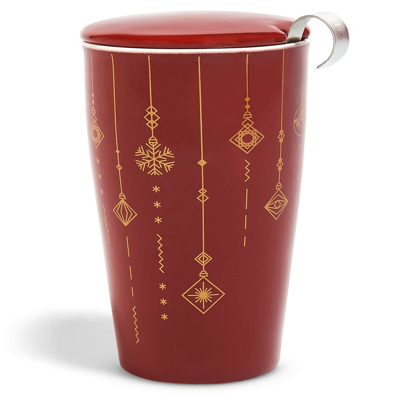 Tea Forte Warming Joy Kati Cup Ceramic Loose Leaf Tea Infuser Cup with Basket and Lid 12oz Double Walled Tumbler with Stainless Steel Influser and Gift Box