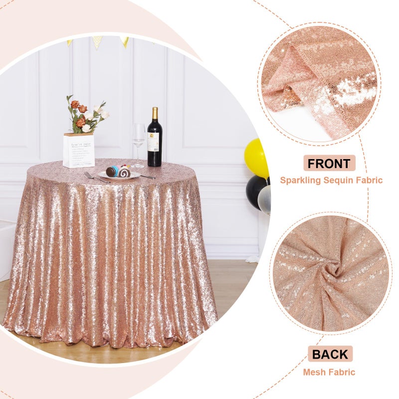 Poise3EHome 70 Inch Round Rose Gold Sequin Tablecloth for Party Cake Dessert Table Exhibition Events - Image 2
