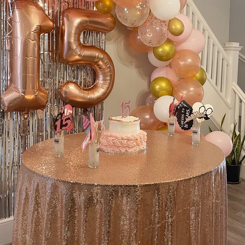 Poise3EHome 70 Inch Round Rose Gold Sequin Tablecloth for Party Cake Dessert Table Exhibition Events - Image 3