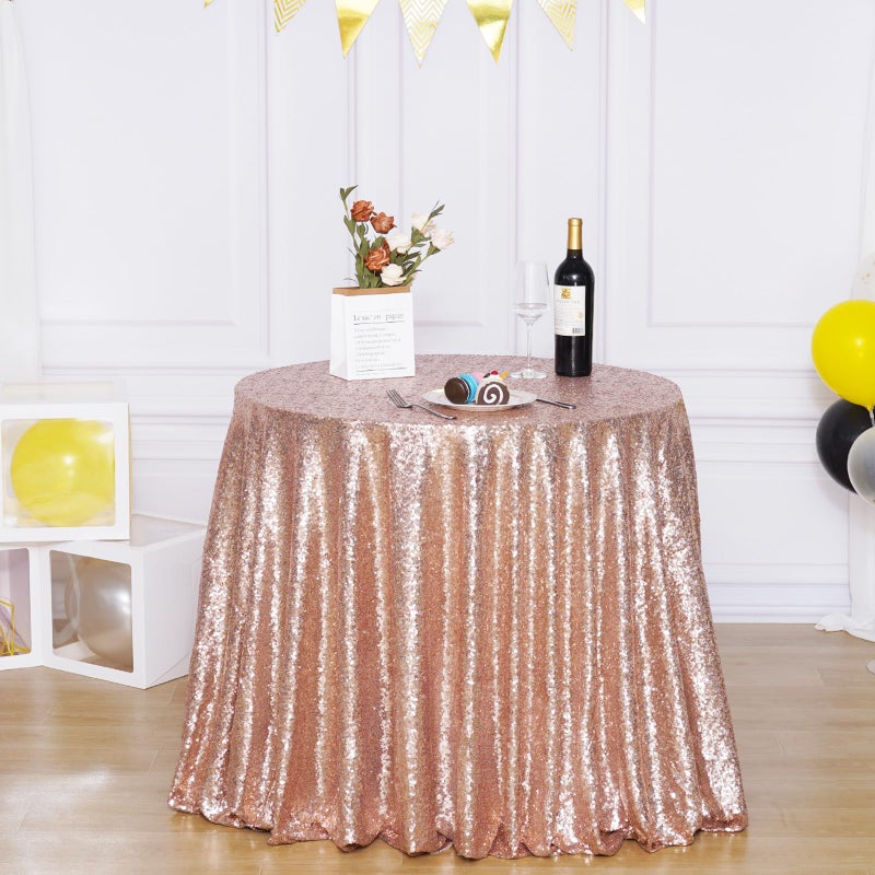 Poise3EHome 70 Inch Round Rose Gold Sequin Tablecloth for Party Cake Dessert Table Exhibition Events - Image 1