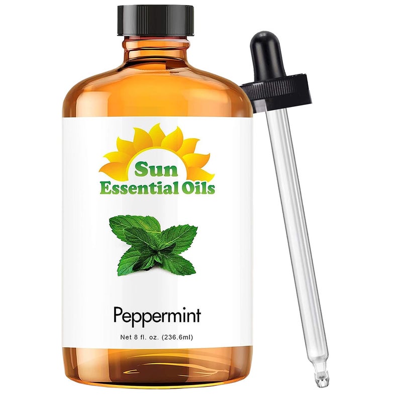 Sun Essential Oils - Peppermint Essential Oil (8 oz) with Dropper for Diffuser, Humidifier, Skin & Aromatherapy Body Massage, Candle & Soap Making for Home - Image 1