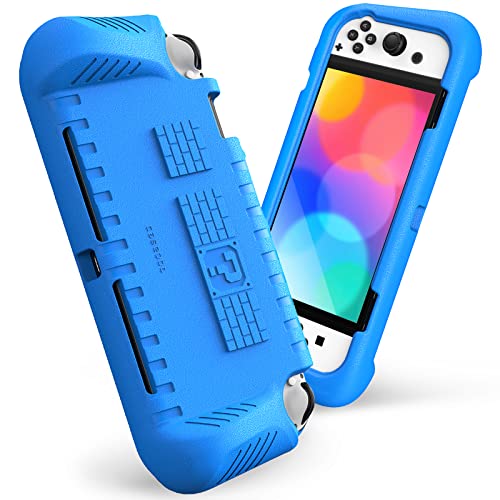 Fintie Kids Case for Nintendo Switch OLED Model 2021 with Game Card Slots - [Kids Friendly] Ultralight Shockproof Protective Cover, Ergonomic Grip Case for Switch OLED Model Console 7.0", Blue - Image 1