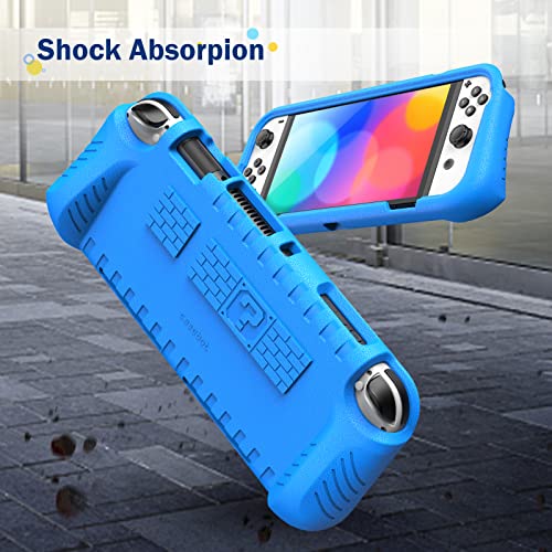 Fintie Kids Case for Nintendo Switch OLED Model 2021 with Game Card Slots - [Kids Friendly] Ultralight Shockproof Protective Cover, Ergonomic Grip Case for Switch OLED Model Console 7.0", Blue - Image 5