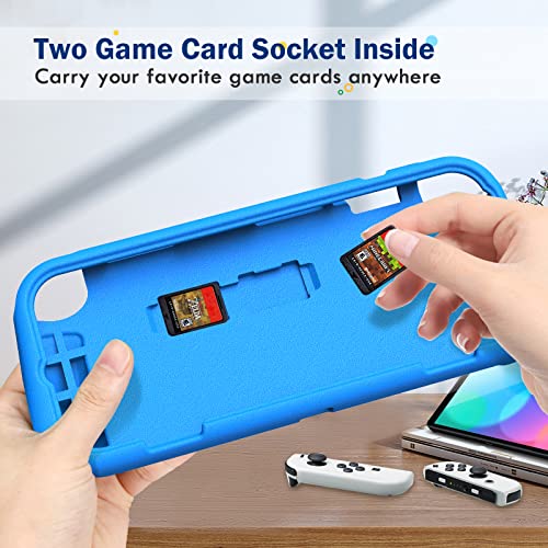Fintie Kids Case for Nintendo Switch OLED Model 2021 with Game Card Slots - [Kids Friendly] Ultralight Shockproof Protective Cover, Ergonomic Grip Case for Switch OLED Model Console 7.0", Blue - Image 4