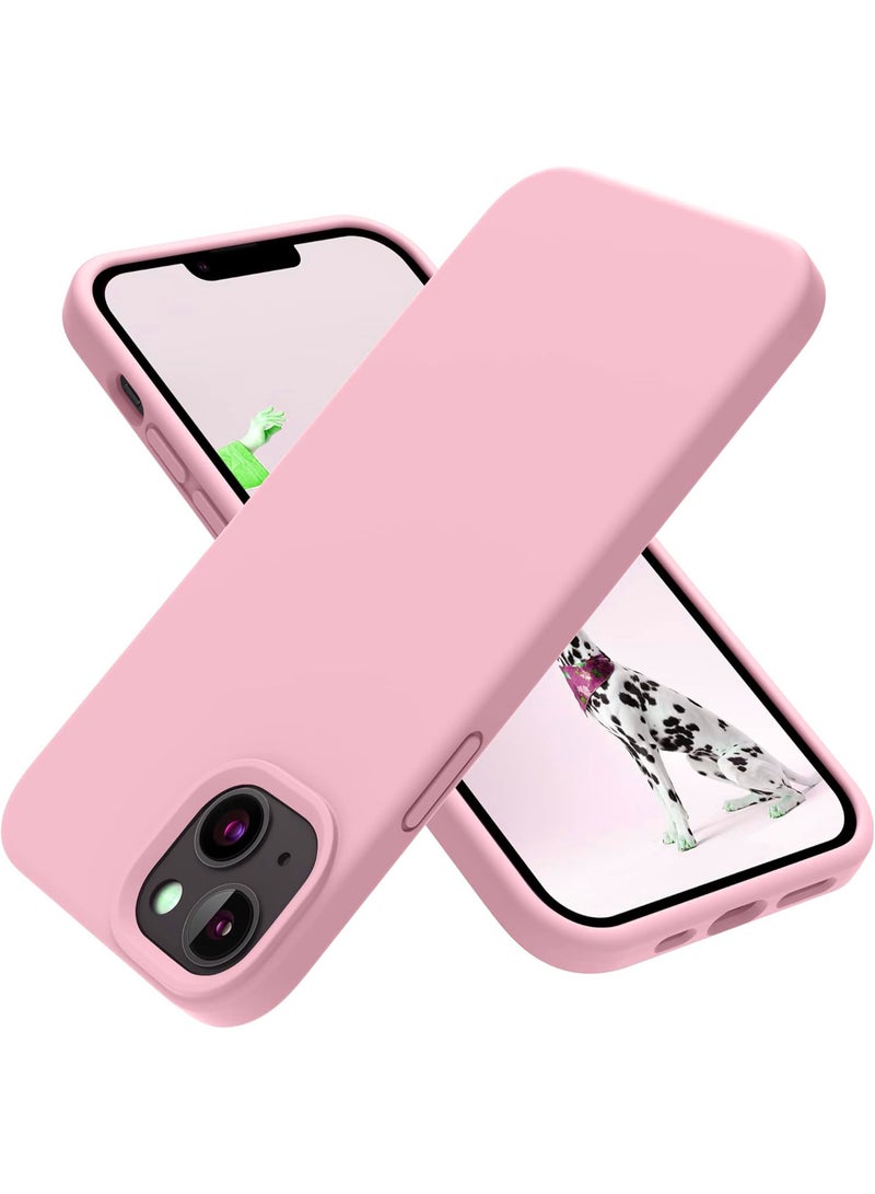 Compatible with iPhone 13/14/15 Case 6.1 Inch Slim Liquid Silicone 4 Layers Soft Gel Rubber Shockproof Protective Phone Case with Anti Scratch Microfiber Lining (Pink)