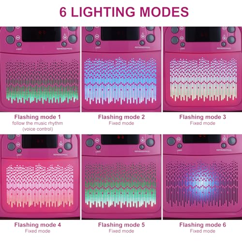 hPlay Kids Portable CD Player Boombox with Bluetooth & Multi-Color LED Lights - Pink Stereo Radio with USB/AUX, Karaoke Mic Input, MP3 Music Player for Girls - Image 3