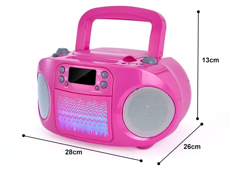 hPlay Kids Portable CD Player Boombox with Bluetooth & Multi-Color LED Lights - Pink Stereo Radio with USB/AUX, Karaoke Mic Input, MP3 Music Player for Girls - Image 5