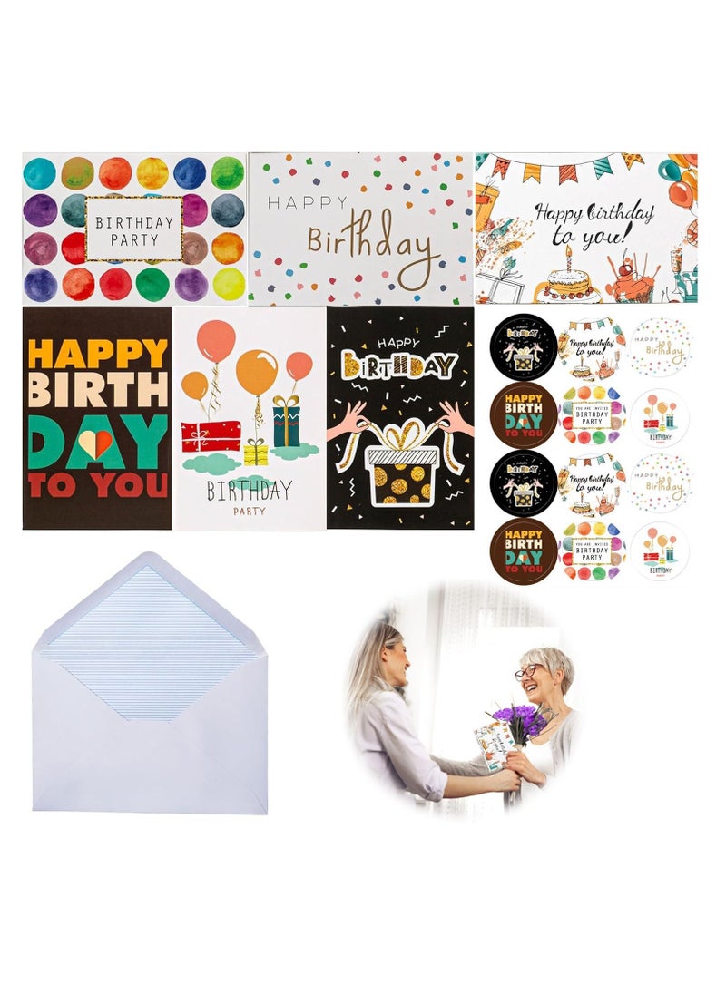 6 Unique Birthday Cards Bulk with Envelopes and Stickers, Blank Happy Birthday Card Set, Pack of Birthday Cards for Kids, Men, Women (Style C) - Image 1