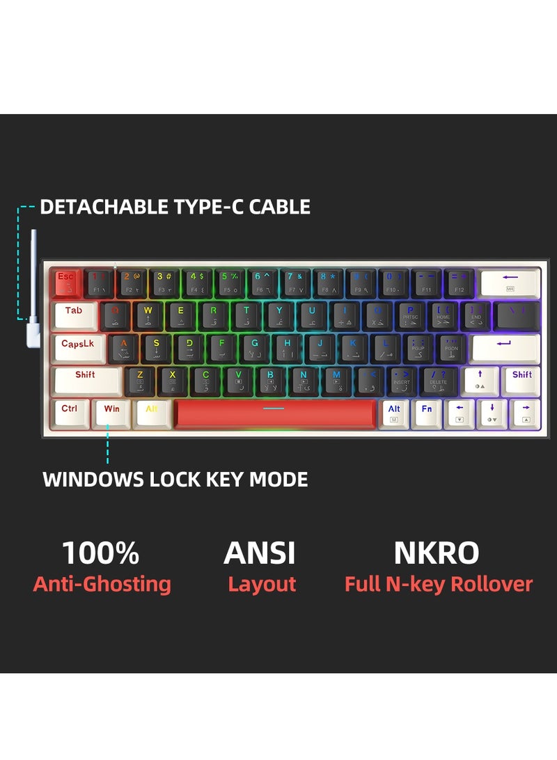 ثوندروبوت لوحة مفاتيح ميكانيكية عربية K63، مفتاح أحمر، سلكية RGB ANSI 60%، تخطيط 63 مفتاحًا مع مفاتيح الأسهم، لوحة مفاتيح ألعاب قابلة للتبديل السريع للاعبين - أبيض/أسود - Image 5