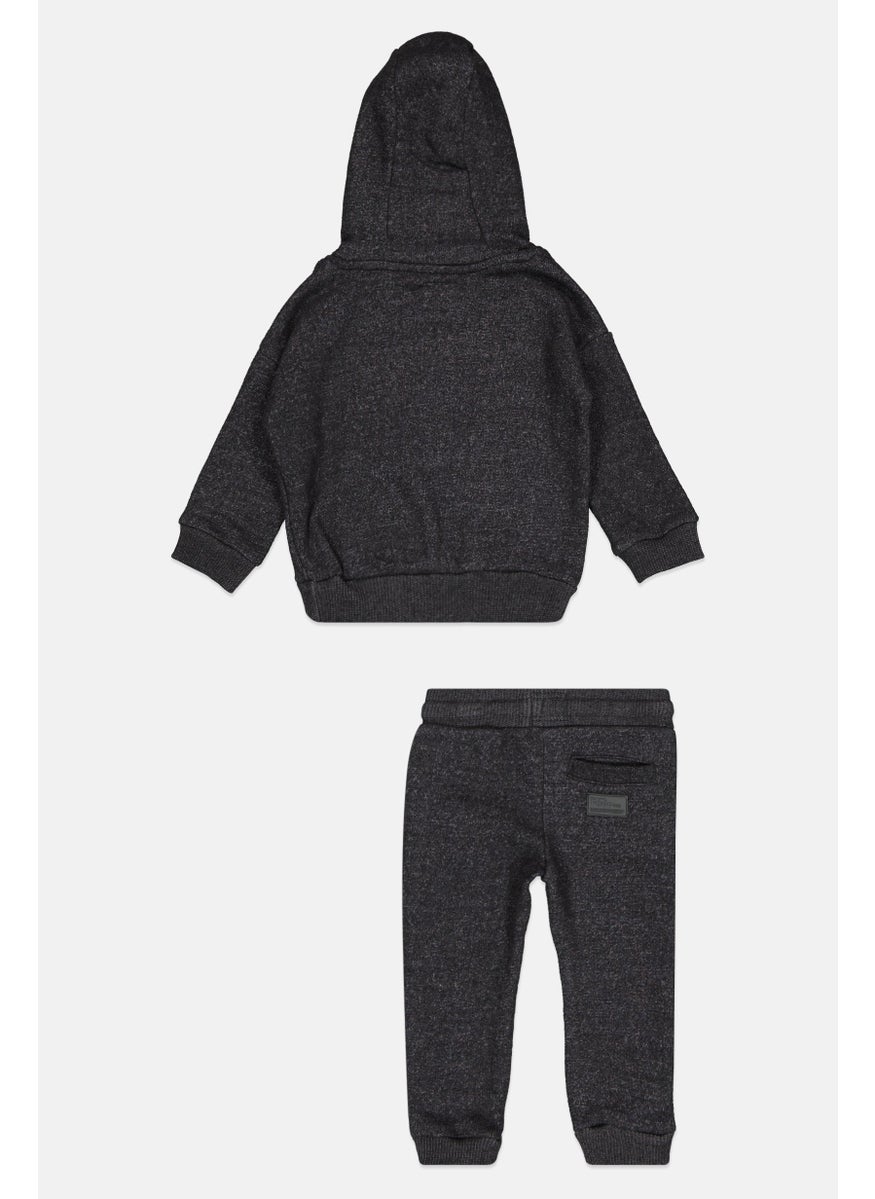 Fudo Kids Boy 2 Pcs Hooded Sweatshirts And Jogger Pants Set, Heather Black  - Image 2