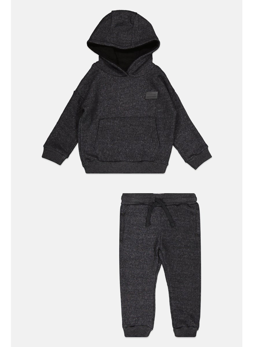 Fudo Kids Boy 2 Pcs Hooded Sweatshirts And Jogger Pants Set, Heather Black  - Image 1