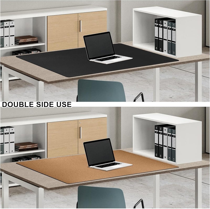 MAIDERN مايدرن 100 × 60 سم حصيرة مكتب جلدية XL، حصيرة مكتب كبيرة، حصيرة ماوس كبيرة قابلة للعكس من الفلين والجلد للمكتب، حصيرة مكتب كمبيوتر مقاومة للماء للألعاب والمكتب المنزلي (أسود) - Image 5