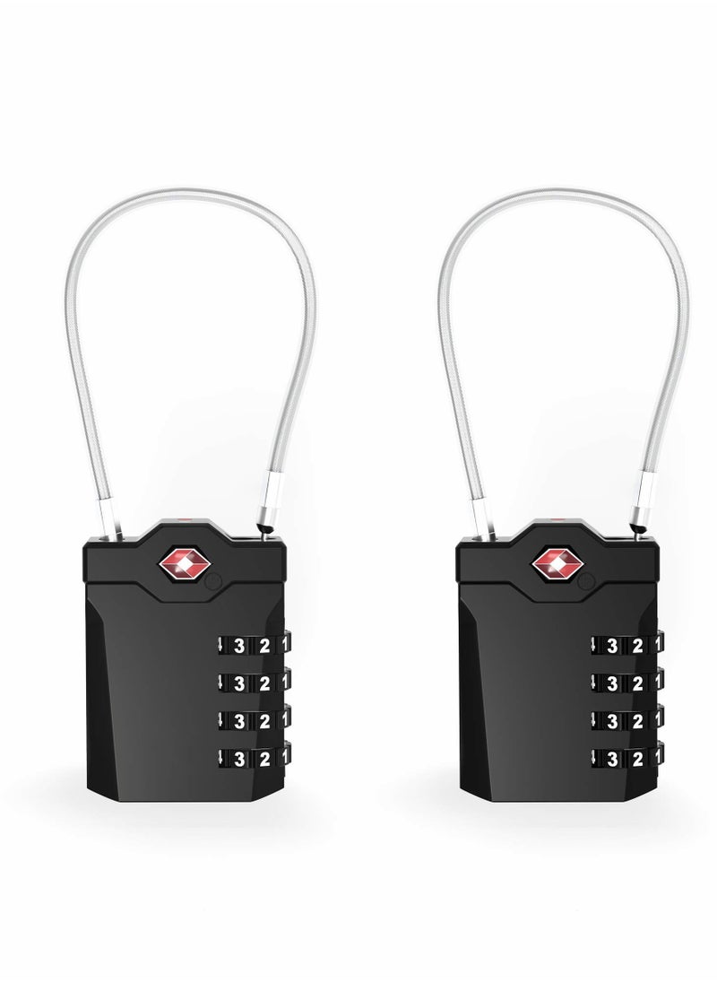 SYOSI Luggage Lock, Password Travel Lock, TSA Approved Luggage Locks with Steel Cable 4 Digit Combination Lock for Travel Bag Suitcases Backpacks Storage Cabinets (2 Pcs Black)  - Image 1