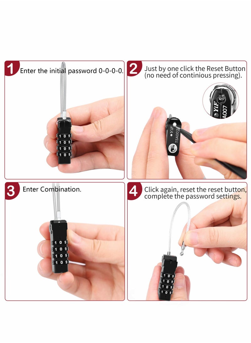 SYOSI Luggage Lock, Password Travel Lock, TSA Approved Luggage Locks with Steel Cable 4 Digit Combination Lock for Travel Bag Suitcases Backpacks Storage Cabinets (2 Pcs Black)  - Image 4