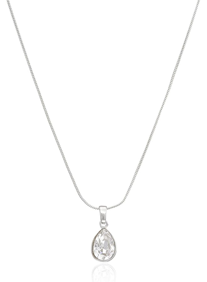 Estele Silver Tone Chain With White Tear Drop Crystal Pendant For Women - Image 1