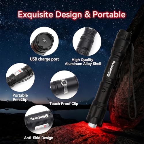 Climberty® Powerful Red Laser Pointer for Stargazing, Long Range 10000m Beam Laser Light USB Rechargeable with 8 Star Patterns, Durable Waterproof Aluminum Alloy for Hiking, Teaching, Construction - Image 5