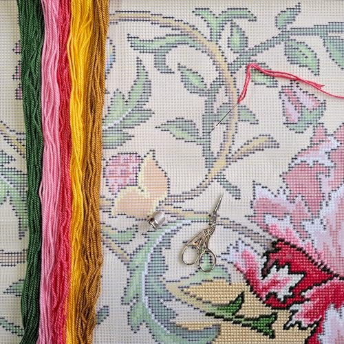 Brvsk Floral Needlepoint Kit for Adults and Beginners Climbing Rose Tree by John Henry Dearle 1616 with Clear Precise Printed Design on Cotton Canvas Includes 2 Needles Yarn and EasyRead Chart - Image 3