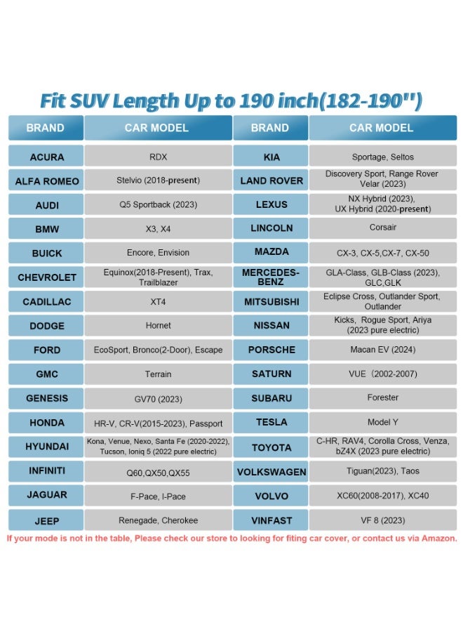 شابية أغطية سيارات الدفع الرباعي المقاومة للماء 490x200x185 سم للسيارات في جميع فصول الطقس وحماية من الأشعة فوق البنفسجية ومقاومة للثلوج وغطاء كامل خارجي مناسب عالميًا لسيارات الدفع الرباعي حتى 190 بوصة - Image 3