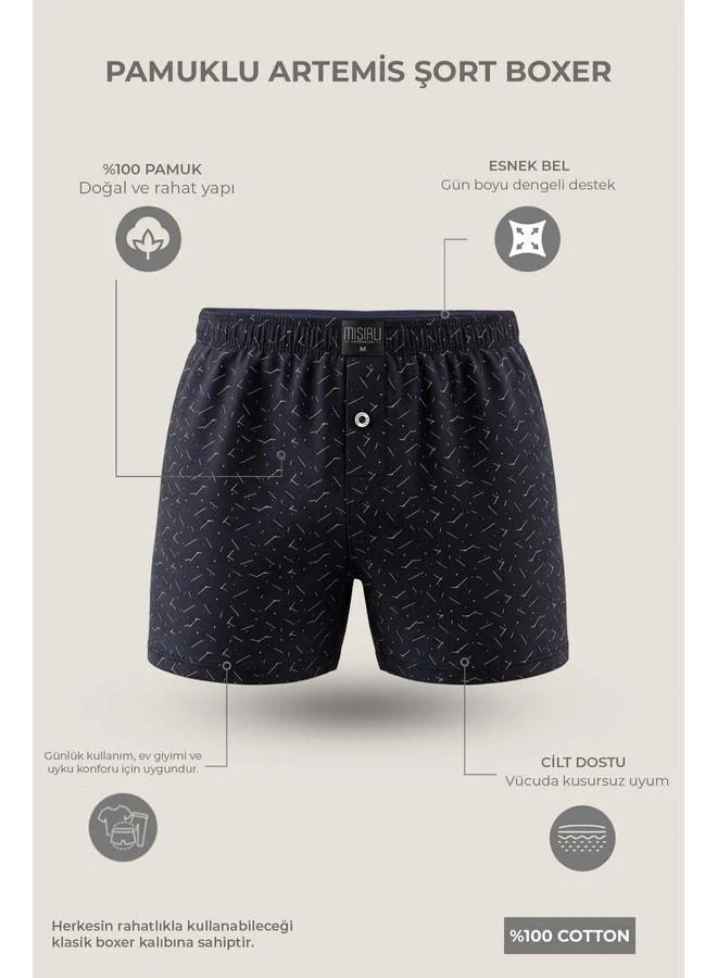 Aytuğ Egyptian Men's Cotton Corner Triangle Relax Fit Boxer – Stripe Design/Navy.