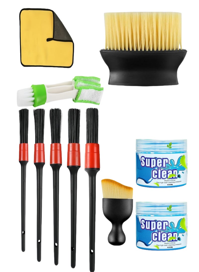11-piece car cleaning brush set, suitable for car interior cleaning tools, including crevice cleaning brush, center console brush, seat brush, air conditioner brush, cleaning gel, cleaning cloth, etc. - Image 1