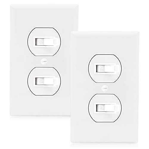 Maxxima AC Toggle Combination Electrical Light Switch - Duplex Switch 15 Amp Modern, Single Pole, 1800 Watt Max, White Wall Plate Cover Included, Perfect for Bathroom Lighting and Vent Fans - 2 Pack - Image 1