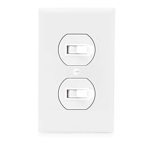 Maxxima AC Toggle Combination Electrical Light Switch - Duplex Switch 15 Amp Modern, Single Pole, 1800 Watt Max, White Wall Plate Cover Included, Perfect for Bathroom Lighting and Vent Fans - 2 Pack - Image 2