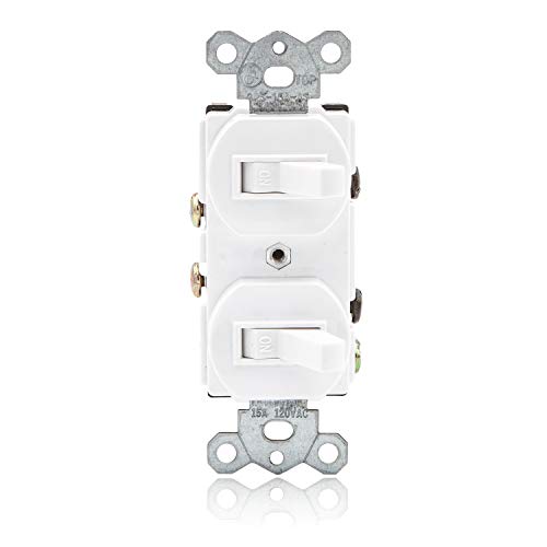 Maxxima AC Toggle Combination Electrical Light Switch - Duplex Switch 15 Amp Modern, Single Pole, 1800 Watt Max, White Wall Plate Cover Included, Perfect for Bathroom Lighting and Vent Fans - 2 Pack - Image 3