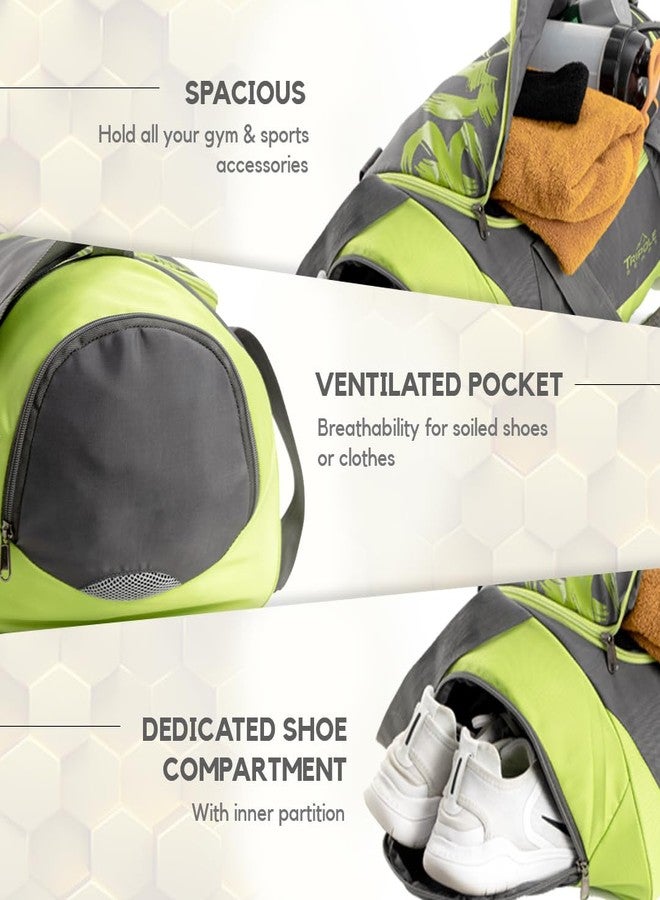 Tripole Blaze Gym Bag and Sports Duffel Bag with Ventilated Shoe Compartment | Unisex | Multi-Utility | 35 litres (Grey & Neon Yellow) - Image 5