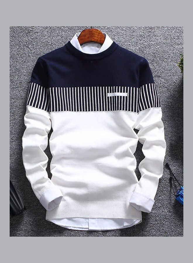 NIBEMINENT Fashion Men Knitted Sweater Block Patchwork Blue/White  - Image 3