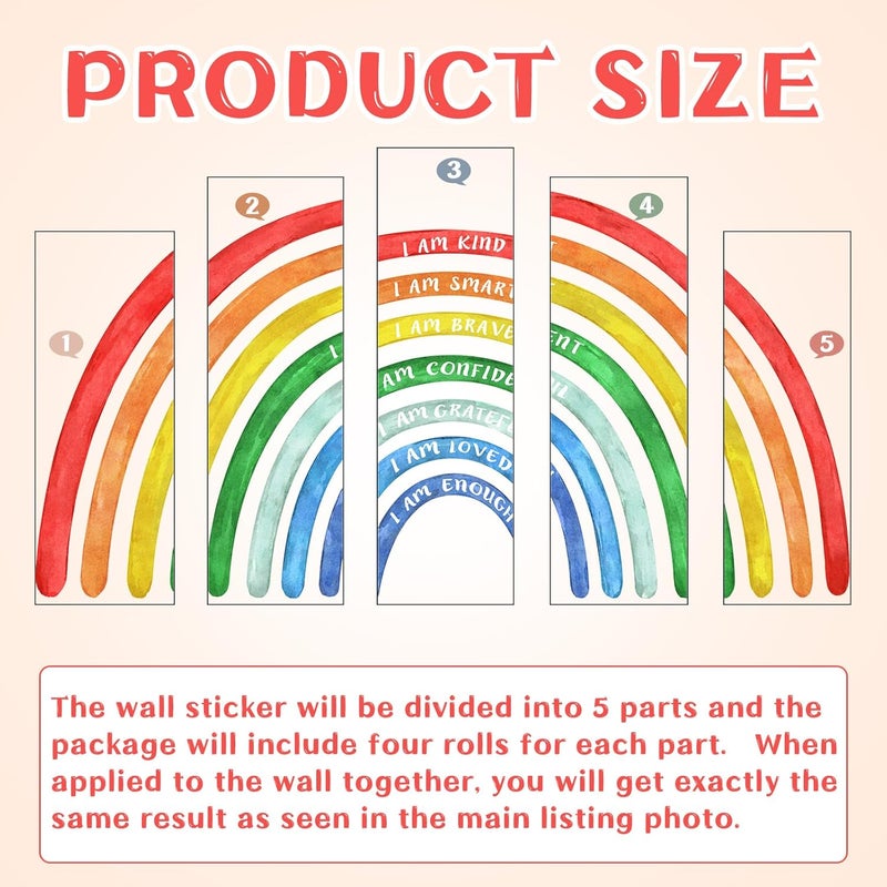 Tinideya 76.77x47.24'' Watercolor Large Rainbow Wall Decal Classroom Wall Decor with Inspirational Quote Peel and Stick Stickers Waterproof Wallpaper for Girls Kids Bedroom Nursery Playroom(Bright) - Image 3
