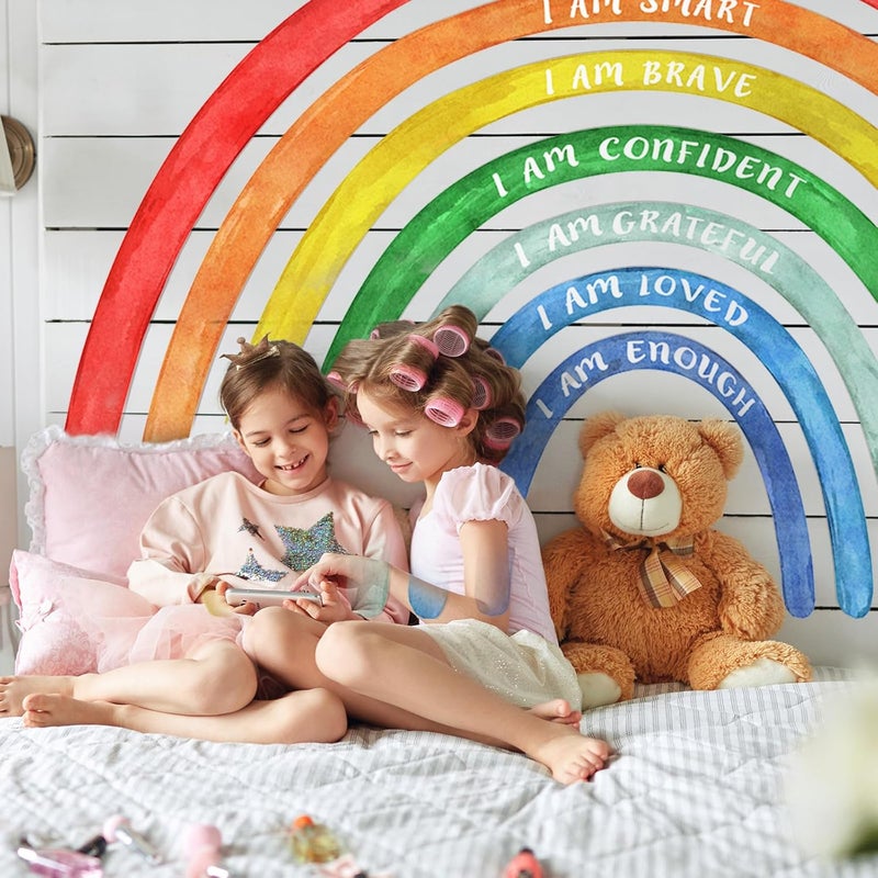 Tinideya 76.77x47.24'' Watercolor Large Rainbow Wall Decal Classroom Wall Decor with Inspirational Quote Peel and Stick Stickers Waterproof Wallpaper for Girls Kids Bedroom Nursery Playroom(Bright) - Image 4
