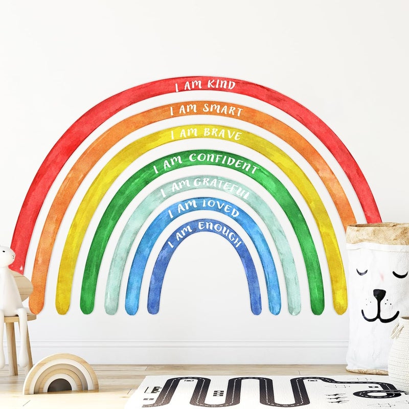 Tinideya 76.77x47.24'' Watercolor Large Rainbow Wall Decal Classroom Wall Decor with Inspirational Quote Peel and Stick Stickers Waterproof Wallpaper for Girls Kids Bedroom Nursery Playroom(Bright) - Image 5