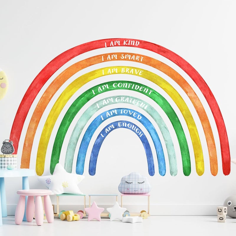 Tinideya 76.77x47.24'' Watercolor Large Rainbow Wall Decal Classroom Wall Decor with Inspirational Quote Peel and Stick Stickers Waterproof Wallpaper for Girls Kids Bedroom Nursery Playroom(Bright) - Image 1