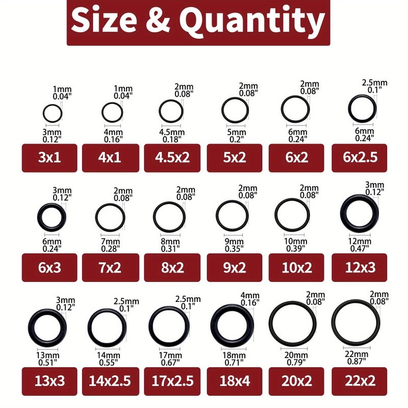 225 Pcs O Ring Kit Durable Rubber Gaskets Oil Water Resistant Automotive Mechanical Seal for Pipes - Image 3