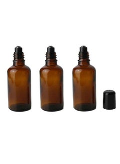 XINGZI 3Pcs 50Ml Empty Refillable Amber Glass Roll On Bottles Essential Oil Roller Bottles With Stainless Steel Roller Ball And Black Cap Attar Bottle For Essential Oils Aromatherapy Lip Gloss Balms  - Image 2