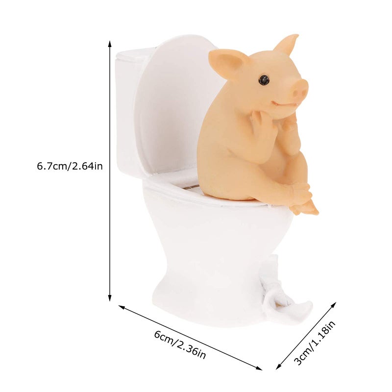 KEEPKAP Pig Statue Mini Pig Figurine, Resin Home Decor, Lucky Animal Garden Statue for Micro Landscape (Pig Squatting on The Toilet) - Image 2
