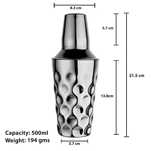 Steren Impex | Stainless Steel Coin Design Cocktail Shaker with Strainer & Jigger/Peg Measurer (30 & 60 ml), 500 ml - Image 3
