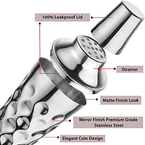 Steren Impex | Stainless Steel Coin Design Cocktail Shaker with Strainer & Jigger/Peg Measurer (30 & 60 ml), 500 ml - Image 4