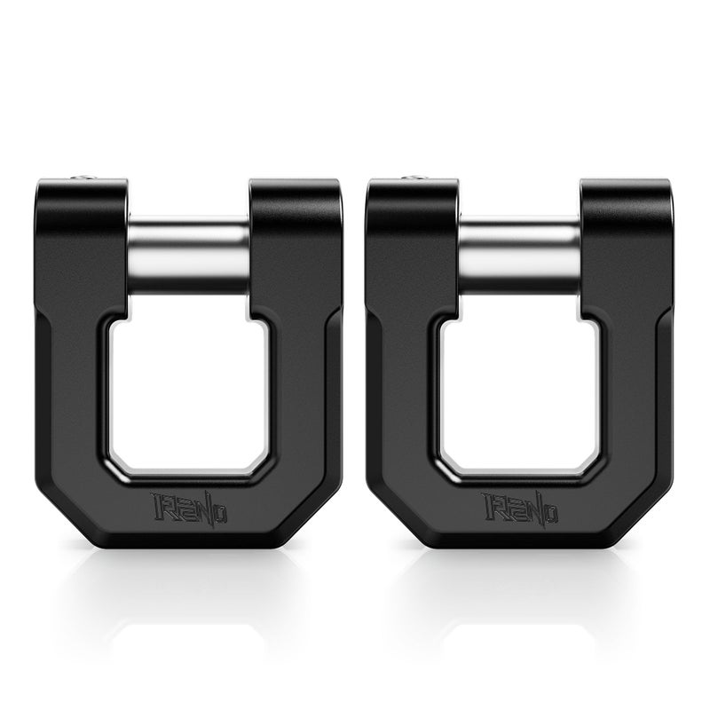 RENO 34 D Ring Shackle 68000 lbs Break Strength with 78 Inch Pin Universal Use with Tow Strap Winch for OffRoad Truck ATV UTV SUV Recovery Towing Trailer Aluminum 2 Pack Black