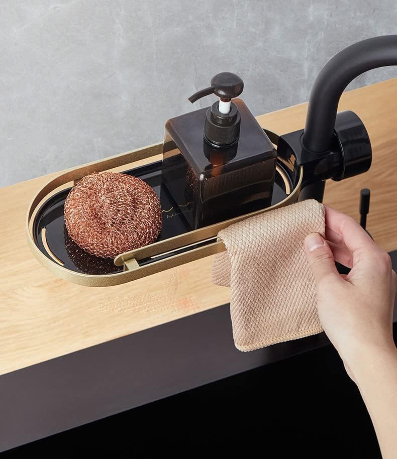 Kresal Kresal Faucet Sponge Holder with Towel Bar, Holder Sink Caddy Organizer for Kitchen, Hanging Faucet Drainer Rack for Bathroom - 1 Pc - Image 1