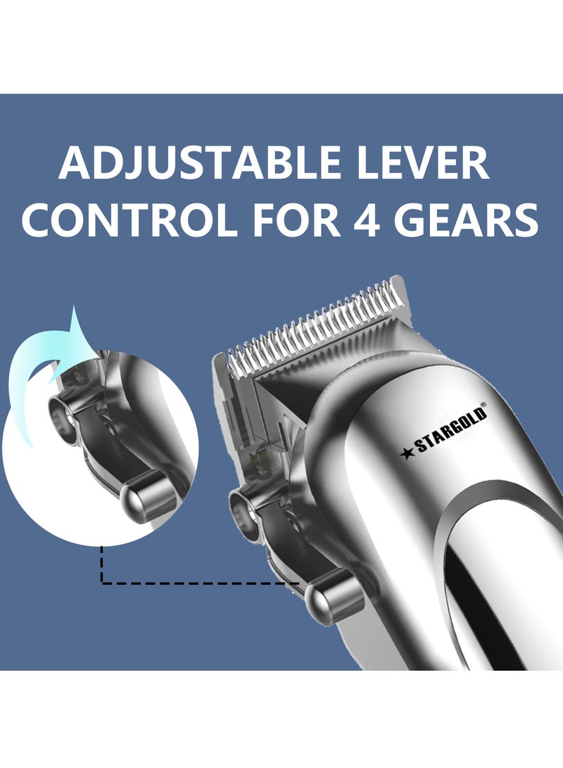 ستارجولد ماكينة قص شعر احترافية، تحكم في 4 تروس قابلة للتعديل، شفرة من الفولاذ الكربوني، عمر بطارية طويل، شحن USB - Image 4
